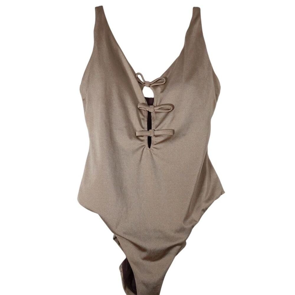 Sample Andie Swim Mana Gold Satin One Piece Swimsuit Size Small 2636